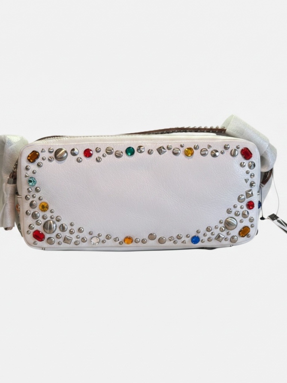 NWT MAXX New York White Studded Multi-Color Gem Handbag Clutch
